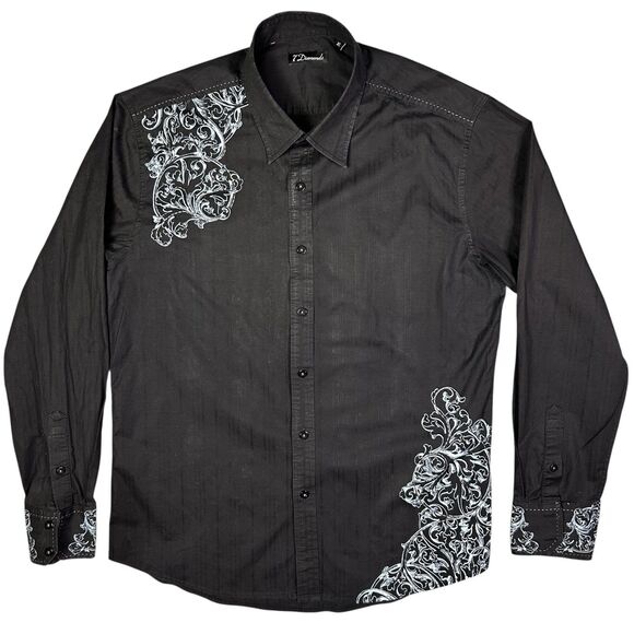 Men’s XL 7 Diamonds‎ Y2K Era Black Long Sleeve Button-up Shirt With Accent Print - Picture 1 of 6